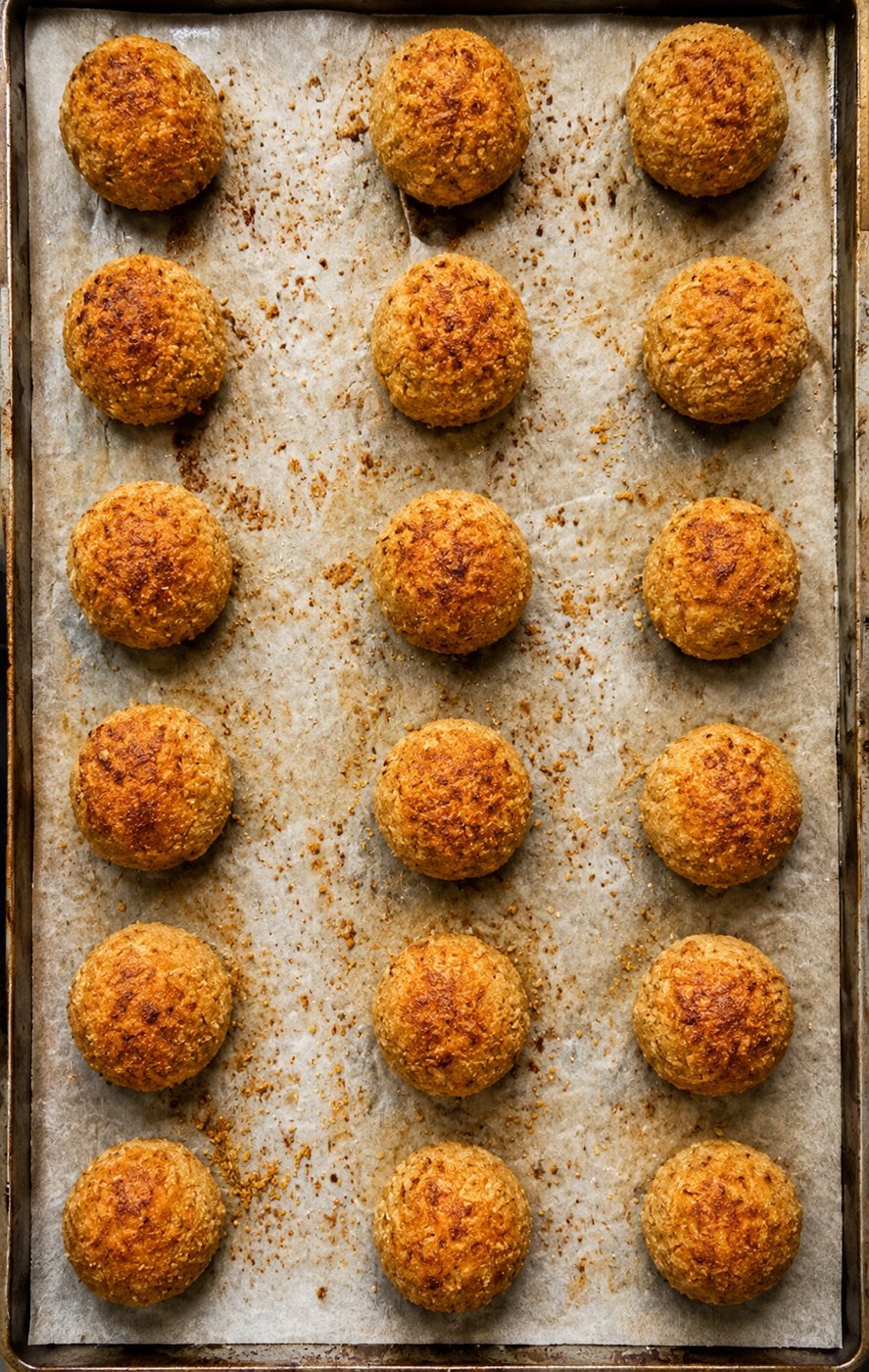 Golden savoury snacks on a baking tray